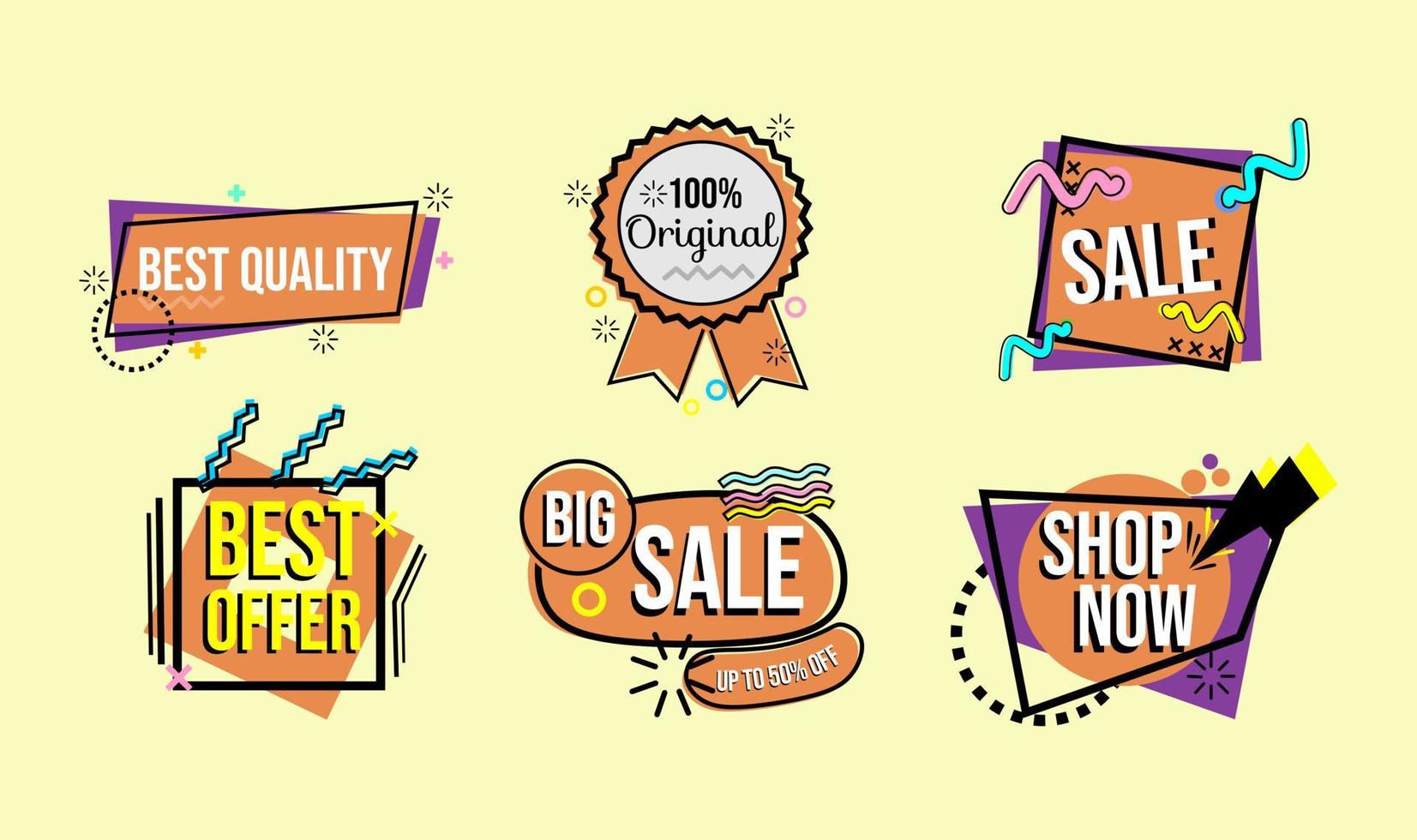 set of flat design advertising badges on retro theme and brown background. used for banner template vector