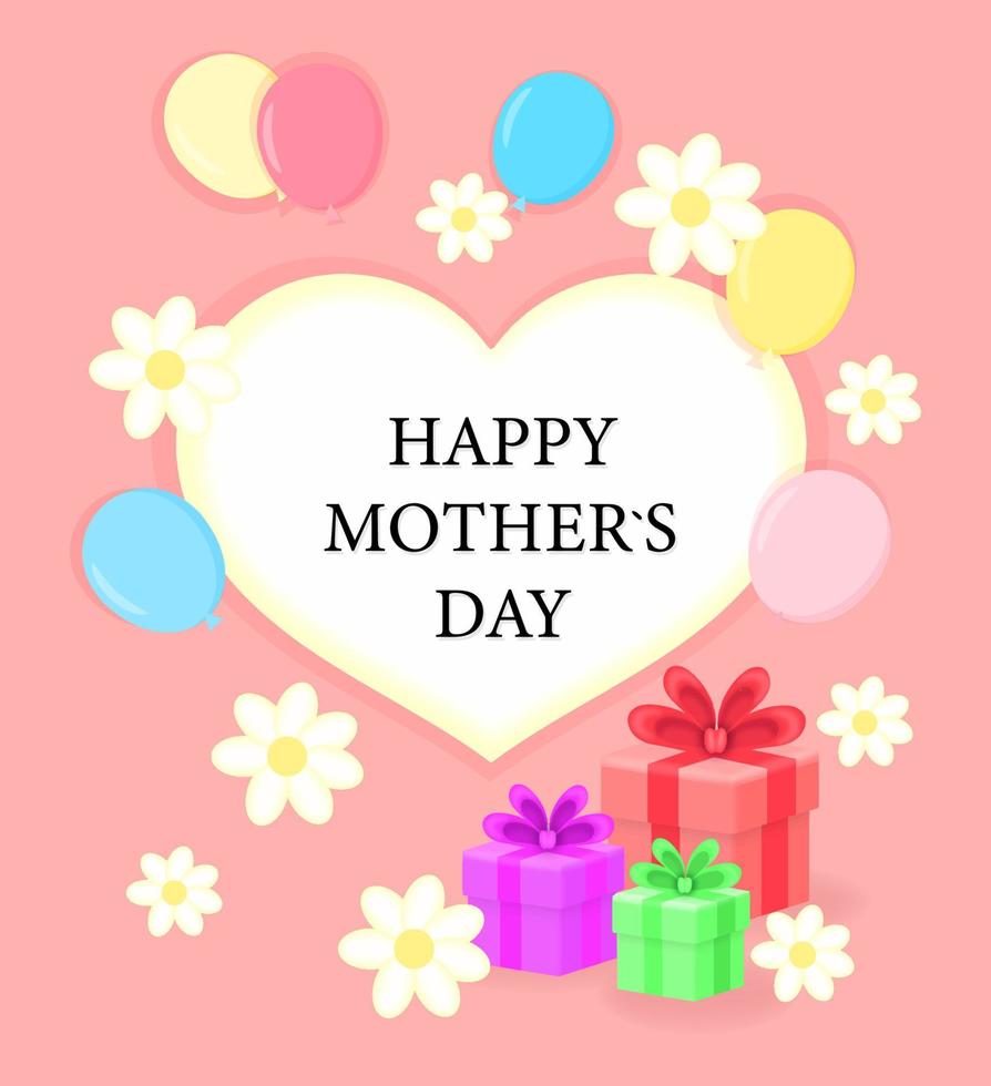 Happy mother's day, banner with flowers, gifts, and balloons, Place for text, template or card for mother's day with daisies, print, Vector illustration