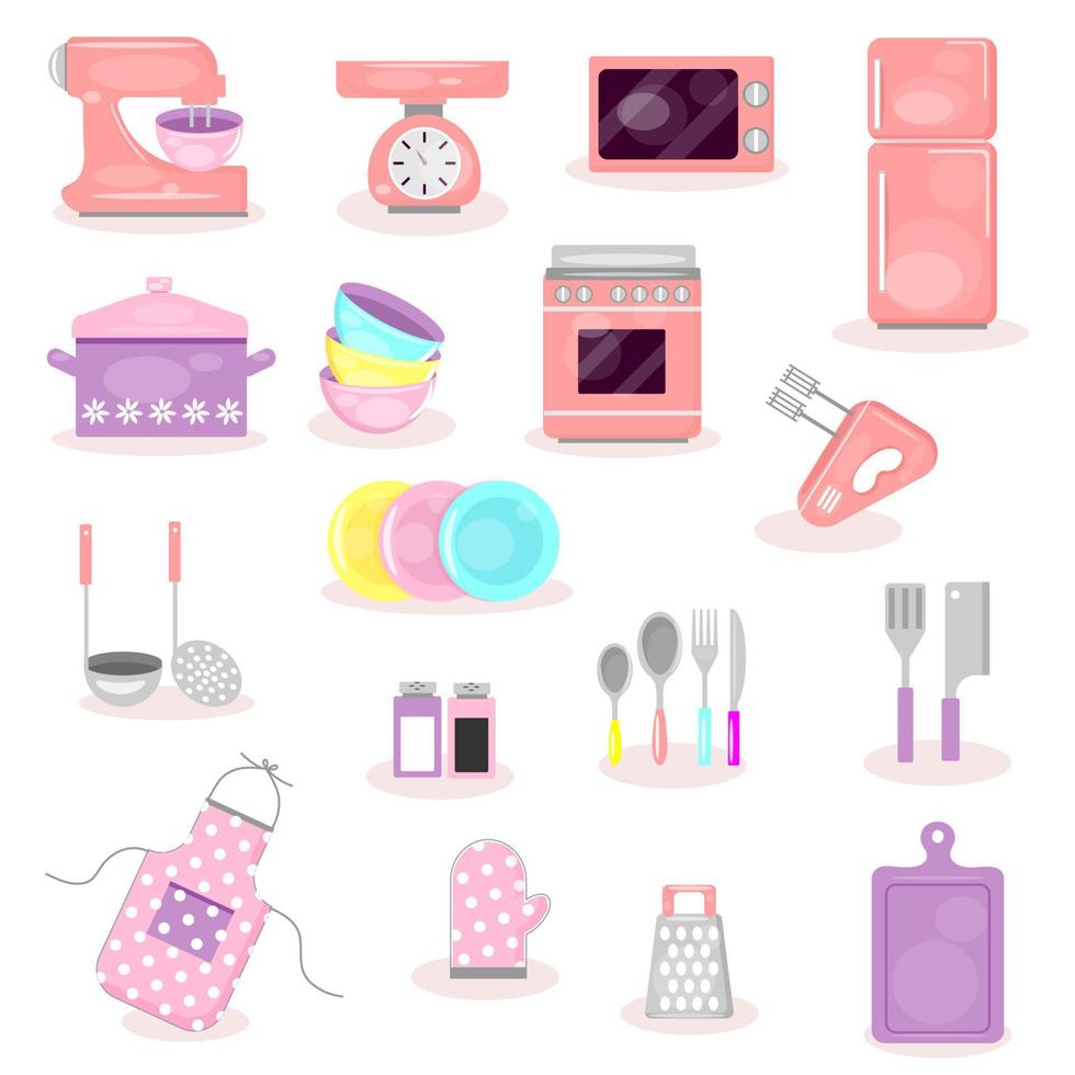Set of kitchen appliances and utensils vector