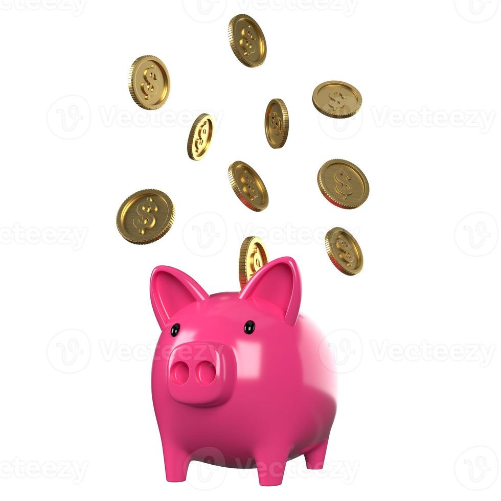 monedas de oro con signo de dólar cayendo. ahorro de dinero, ganancias, concepto de inversión. representación 3d foto