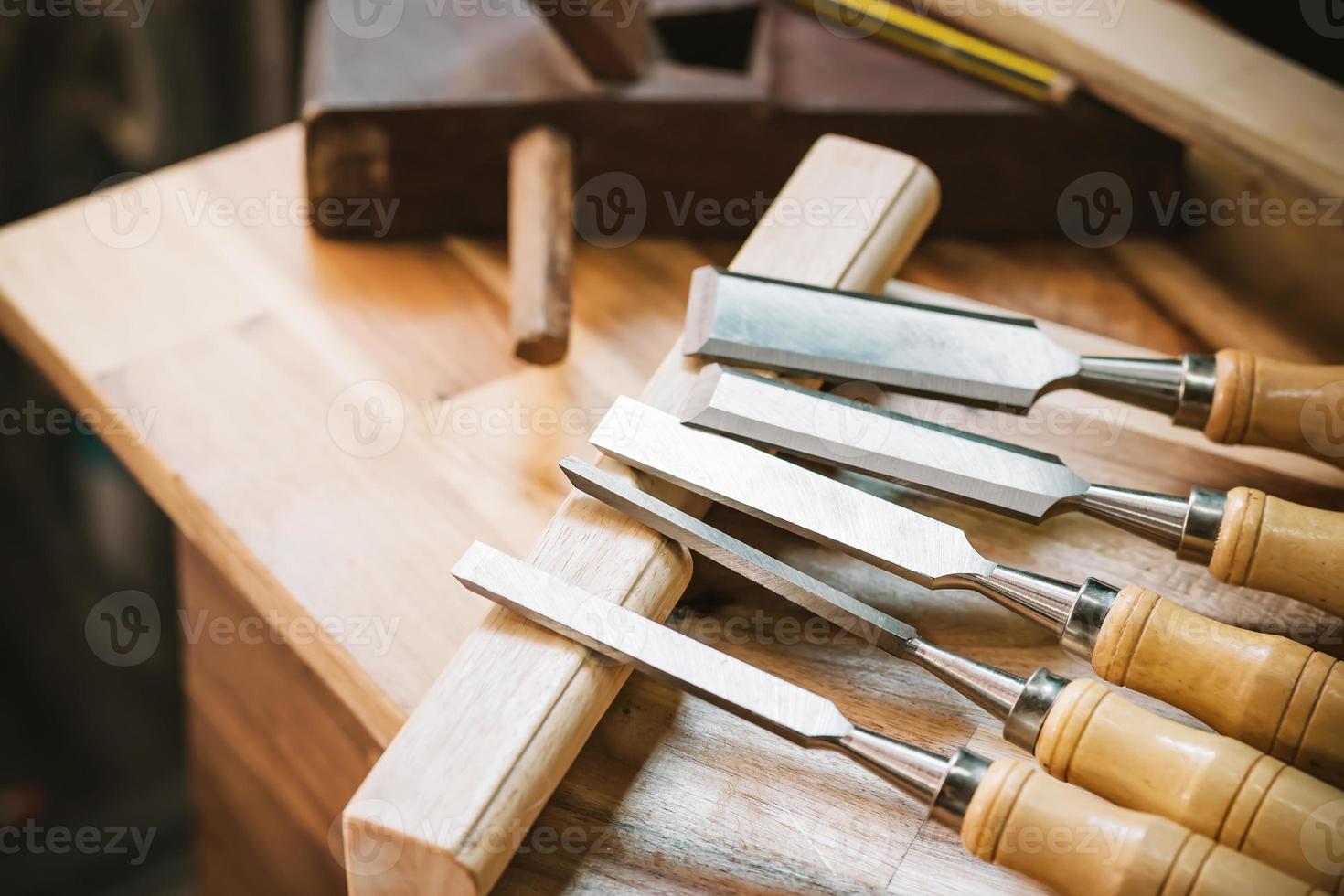 chisels for woodworking, carpentry, and carving on table,woodworking concept . selective focus. photo