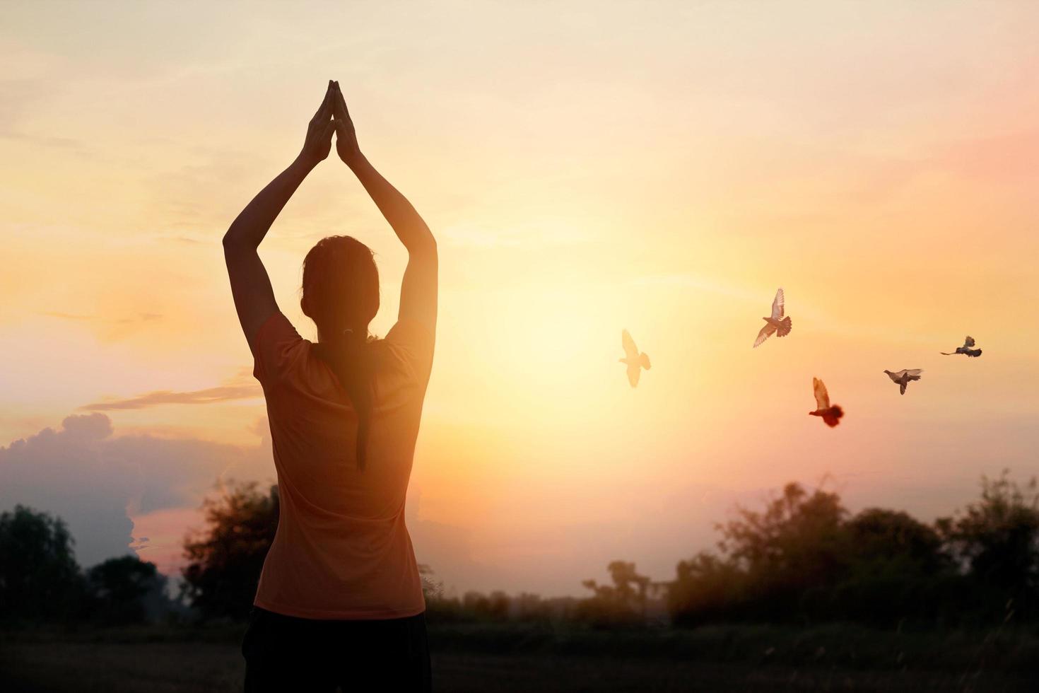 Respect and pray on nature background photo