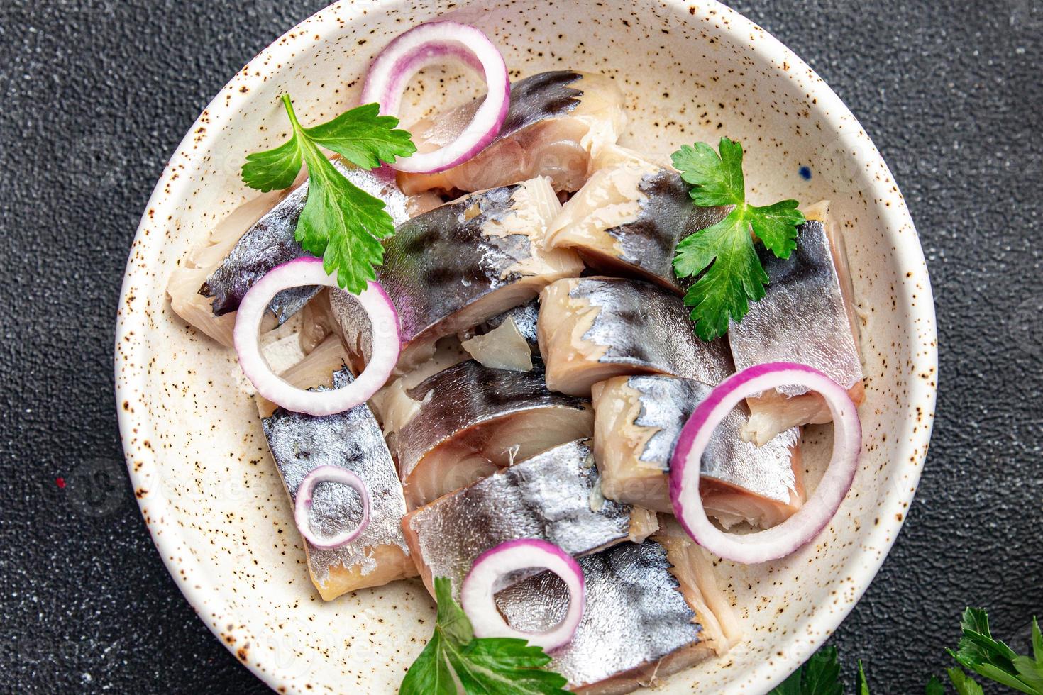 mackerel fish slice seafood in bowl fresh meal food snack photo