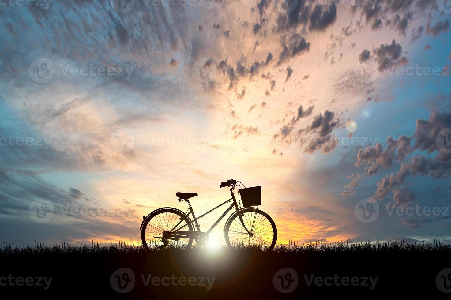 Silhouettes of bicycles parked in a beautiful photo