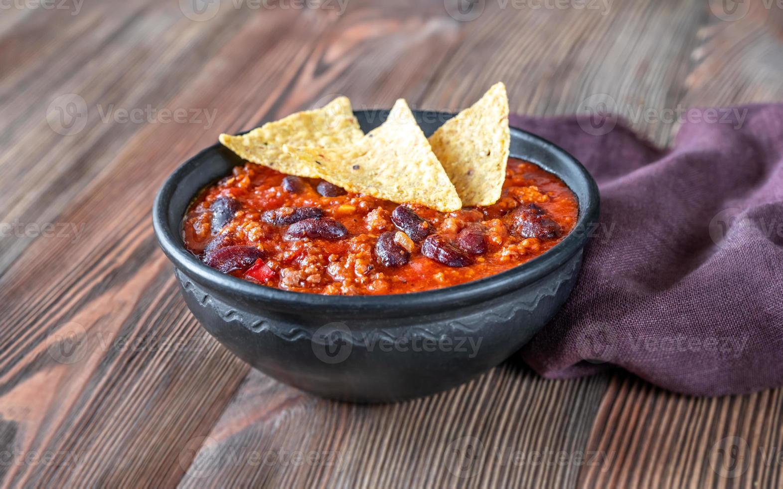 tazón de chile con carne foto