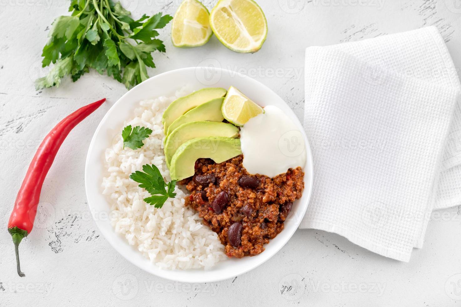 Bowl of chili con carne photo