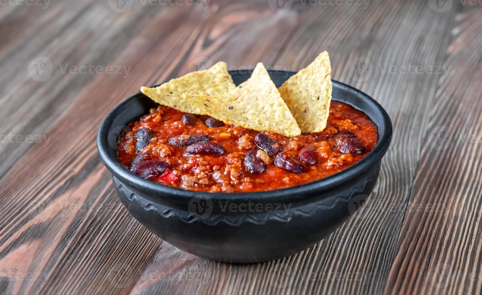 Bowl of chili con carne photo