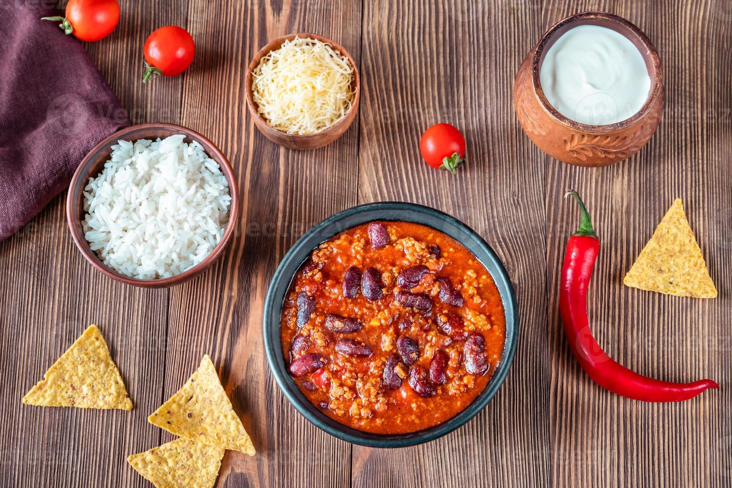 Bowl of chili con carne photo