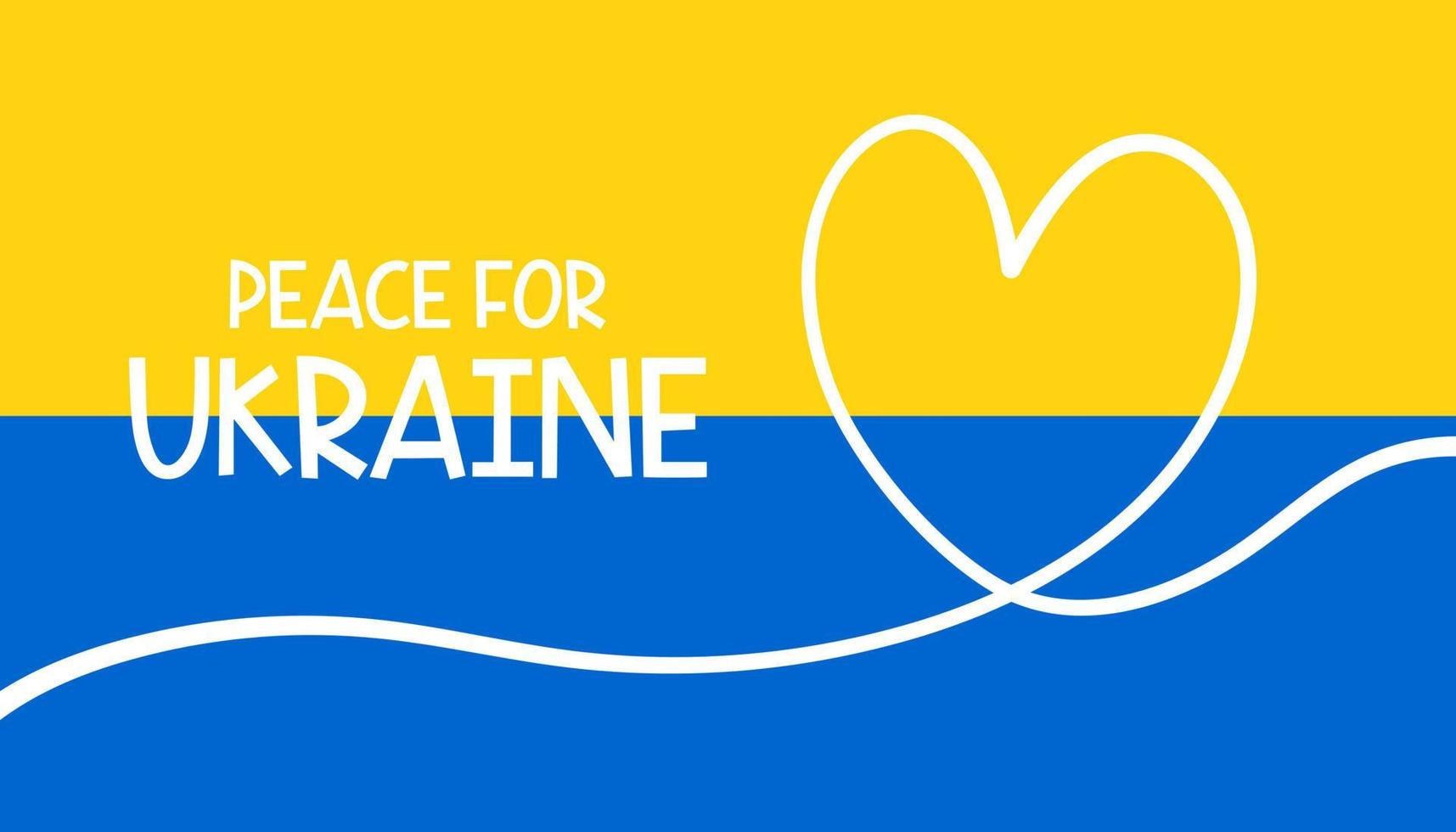 Peace for ukraine on ukrainian flag and white heart. vector