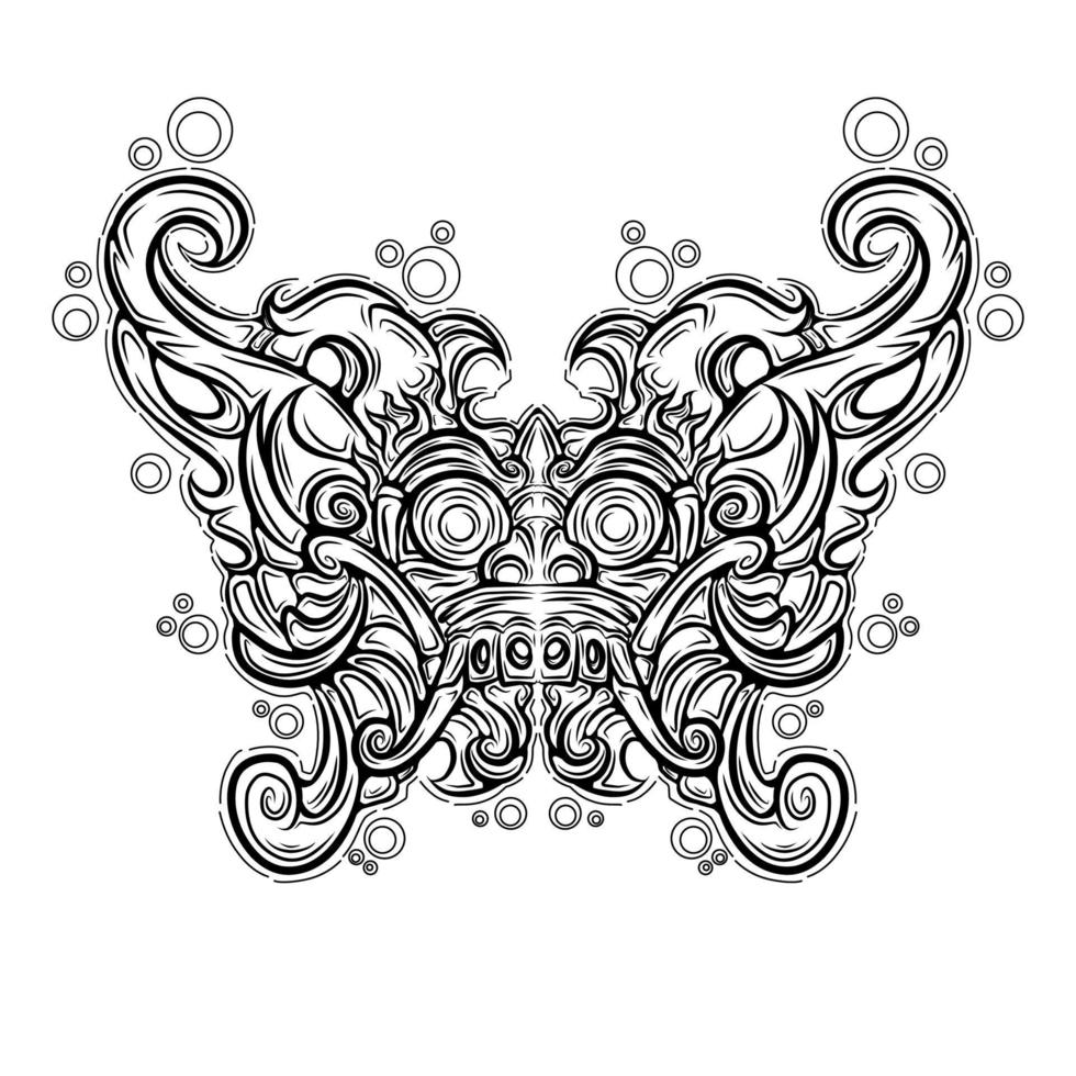 Black ink barong mask design ornament vector