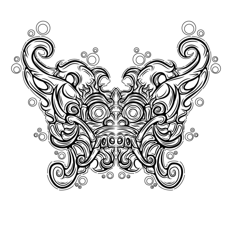 Black ink barong mask design ornament vector