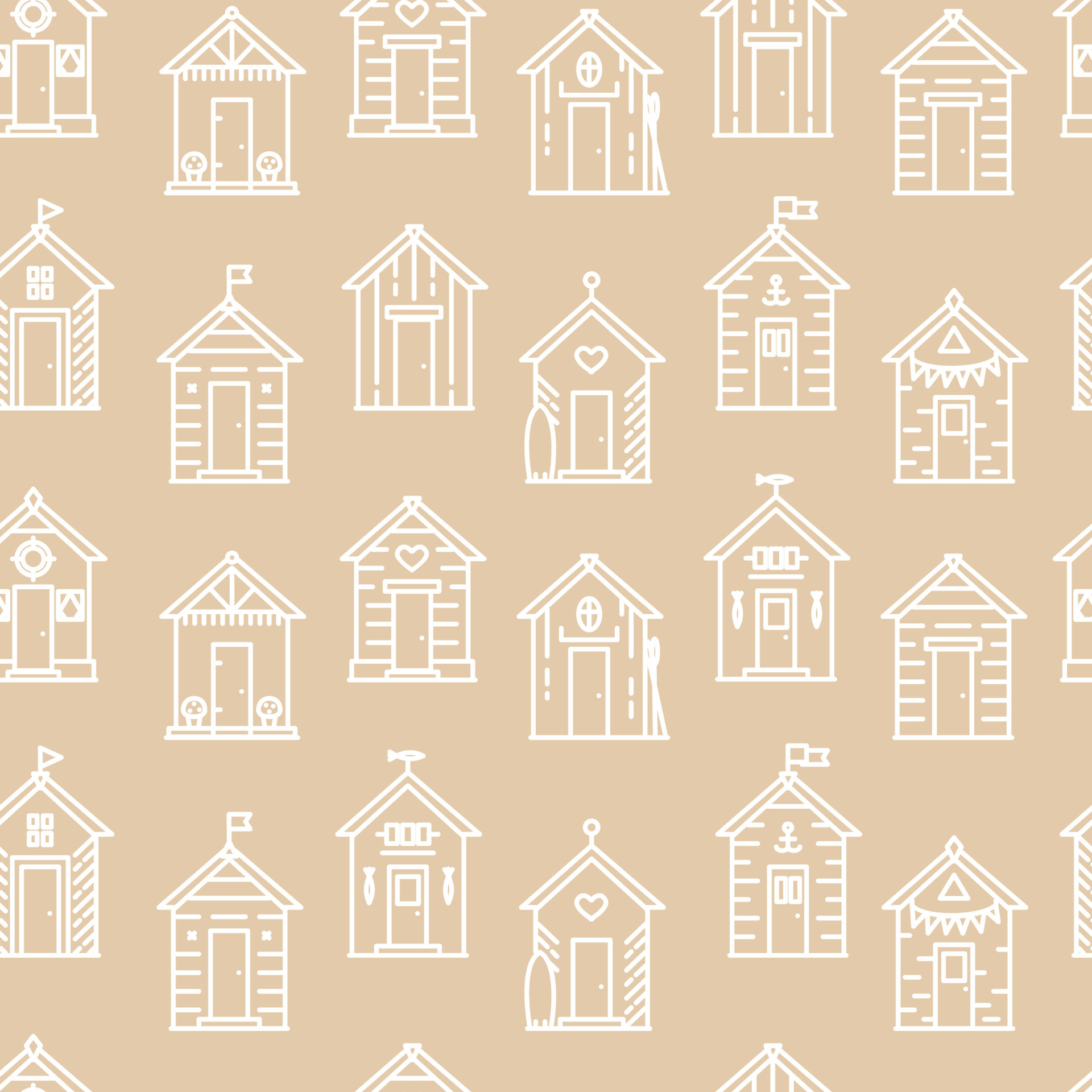 Beach hut seamless pattern, flat line style. 6966598 Vector Art at Vecteezy