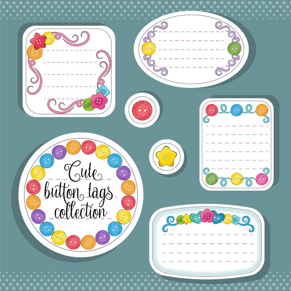 Vector set of cute bright colorful buttons tags and stickers.