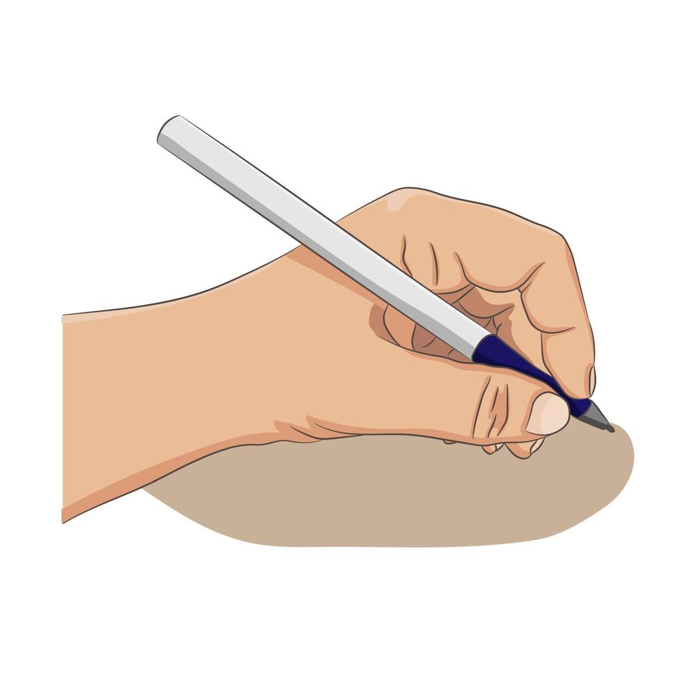 Left-hander writing or drawing something. Lefty person concept. vector