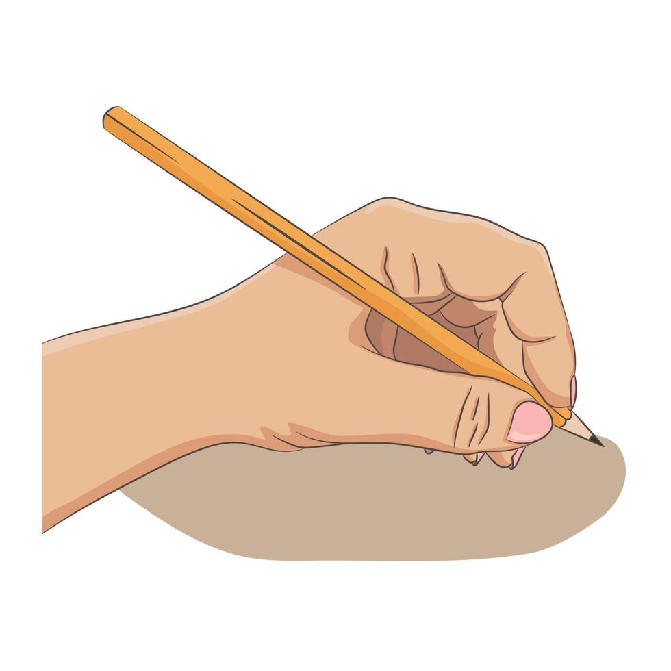 Left-hander writing or drawing something. Lefty person concept. vector