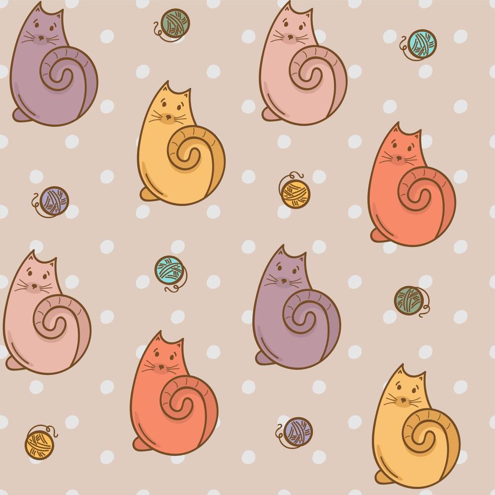 Cartoon seamless pattern with cats and wool thread bolls. vector