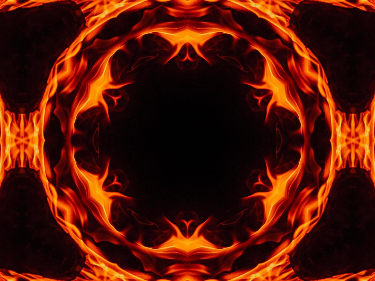 Unique abstract background. Orange flames kaleidoscope pattern. Free Photo