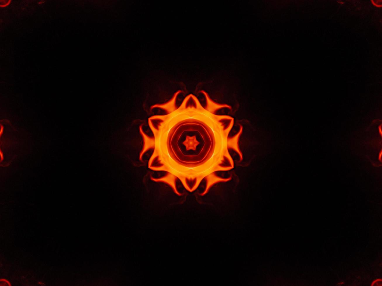 Unique abstract background. Orange flames kaleidoscope pattern. Free Photo