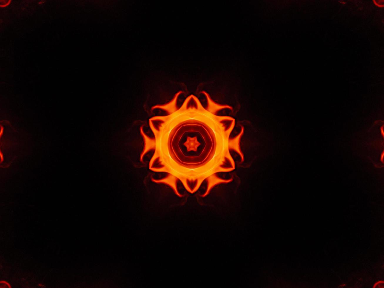 Unique abstract background. Orange flames kaleidoscope pattern. Free Photo