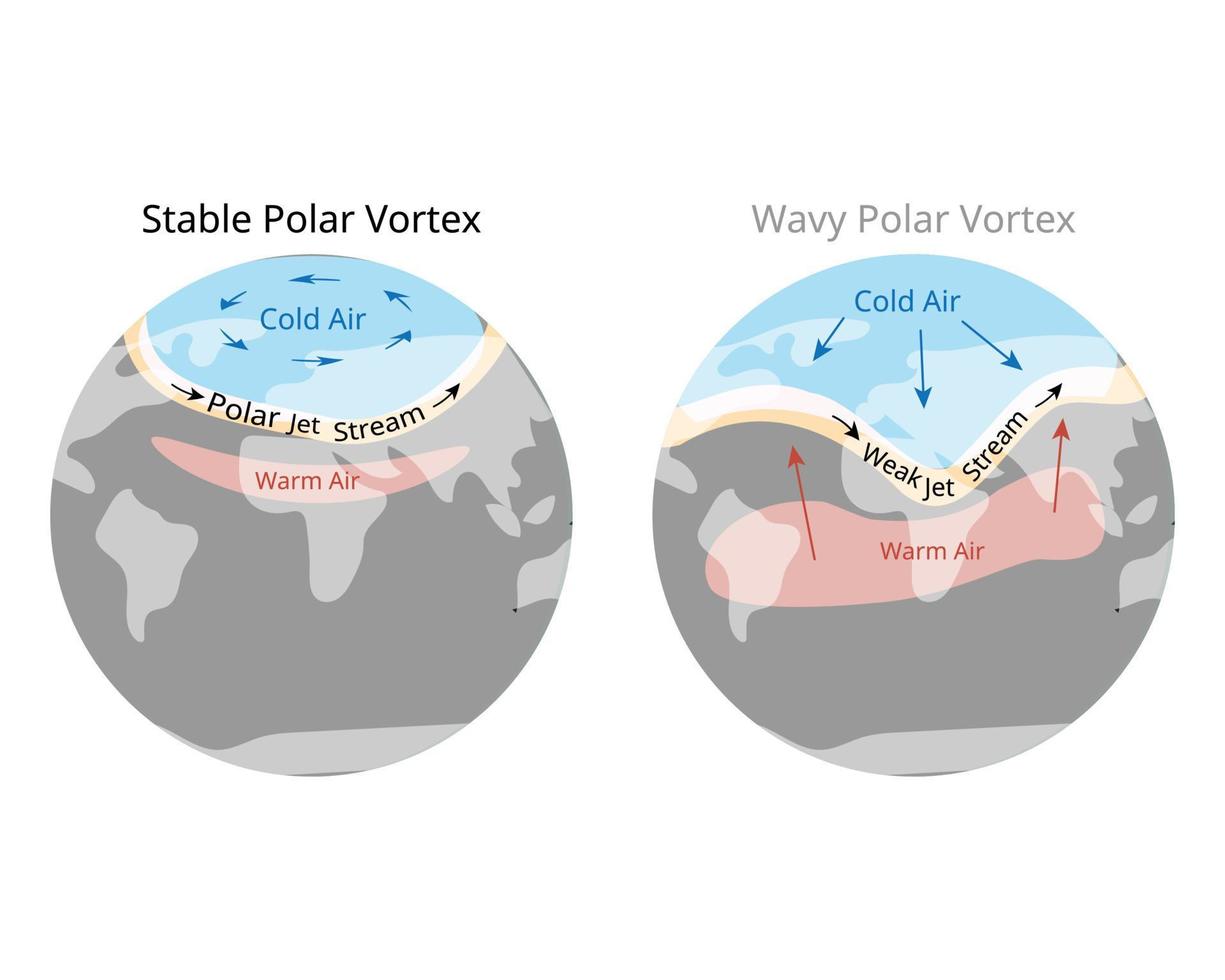 el vórtice polar es una gran área de baja presión y aire frío que rodea ambos polos terrestres vector