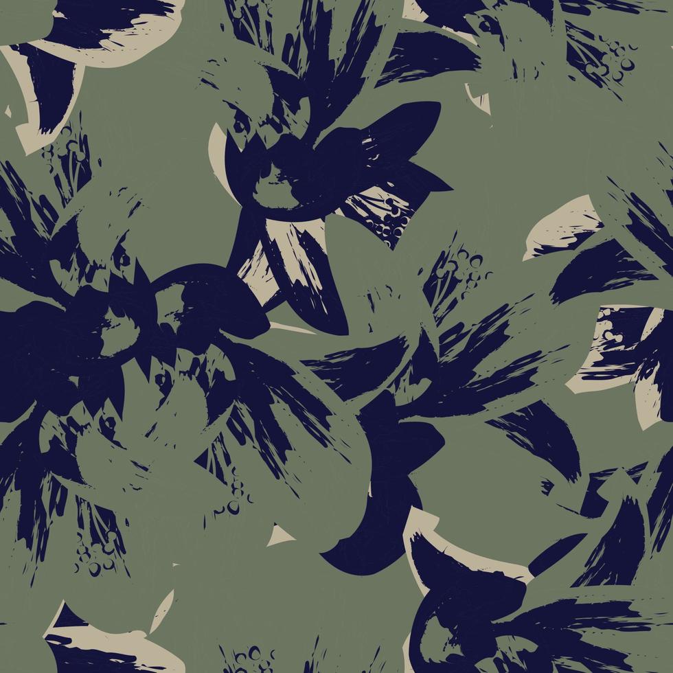 Khaki Floral Brush strokes Seamless Pattern Design vector