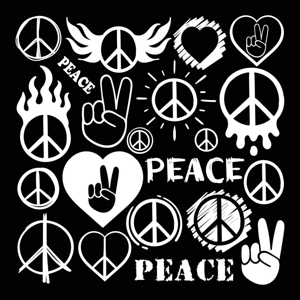 Hand drawn collection set white peace symbol scribble doodle Premium Vector