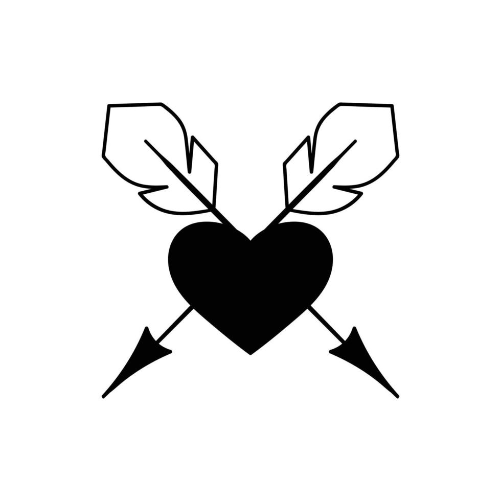 corazón dibujado a mano con ilustración de garabato de flecha cruzada para cartel de pegatinas de tatuaje, etc. vector