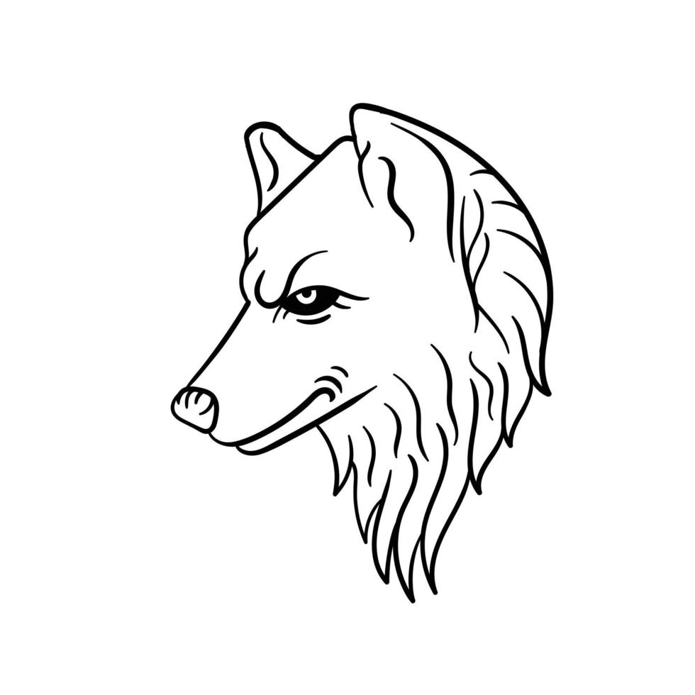 ilustración de doodle de lobo dibujado a mano para póster de pegatinas de tatuaje, etc. vector