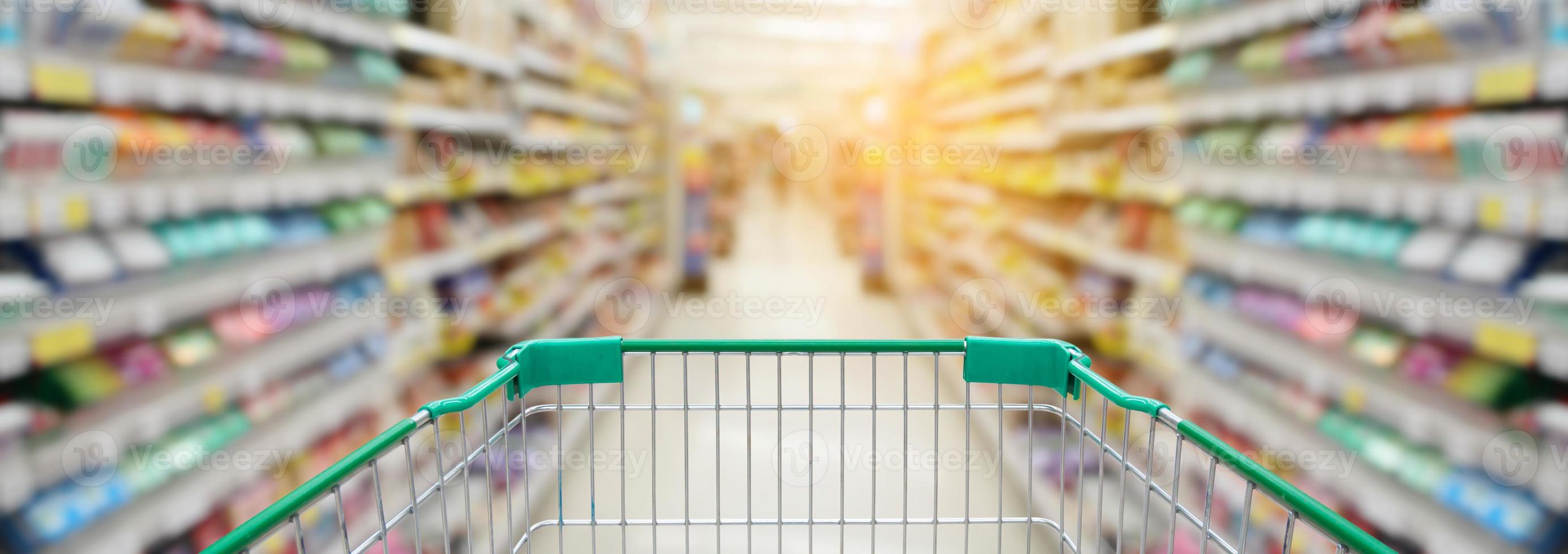 shopping cart with supermarket for background photo