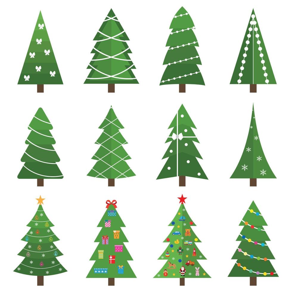Collection of beautiful Christmas trees, modern flat design vector