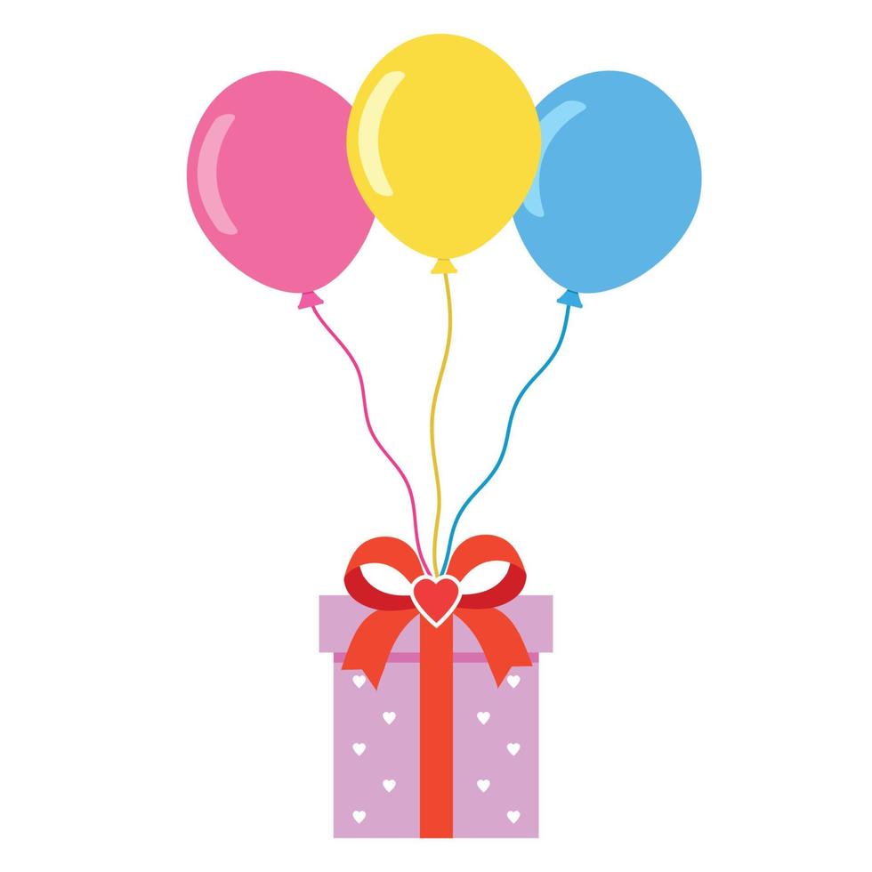 Gift box with colorful balloons vector