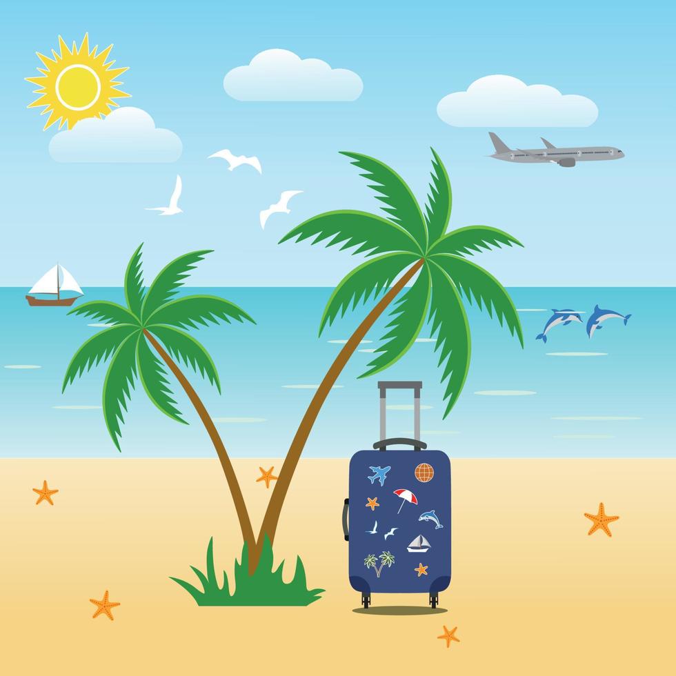 Tropical island with palm trees. vector