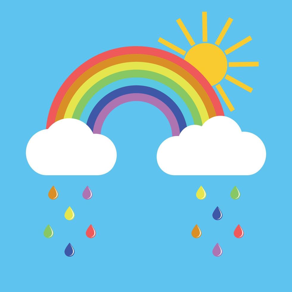 Rainbow with clouds and sun vector