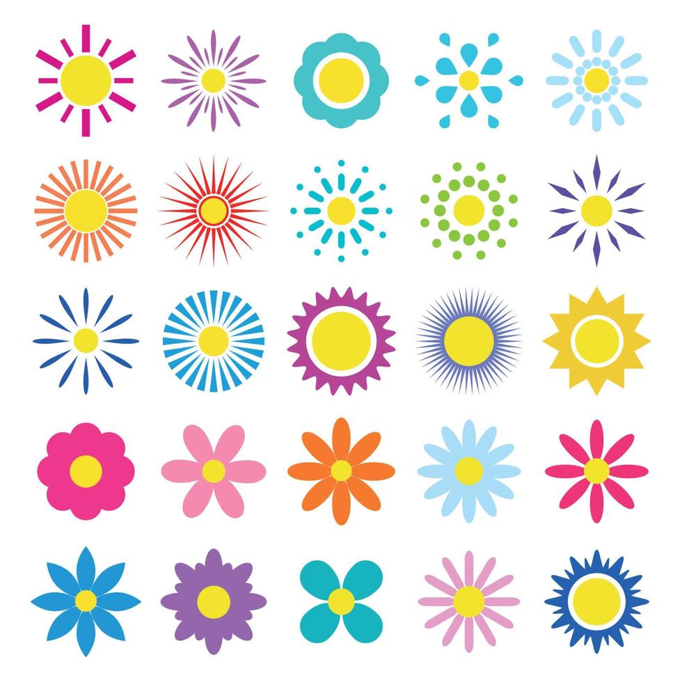 Set of multi-colored summer flowers vector