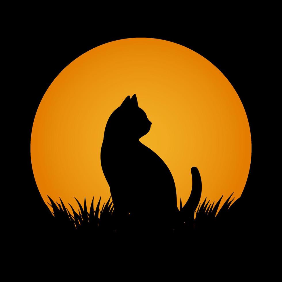 Illustration of a black cat on the background of the moon vector