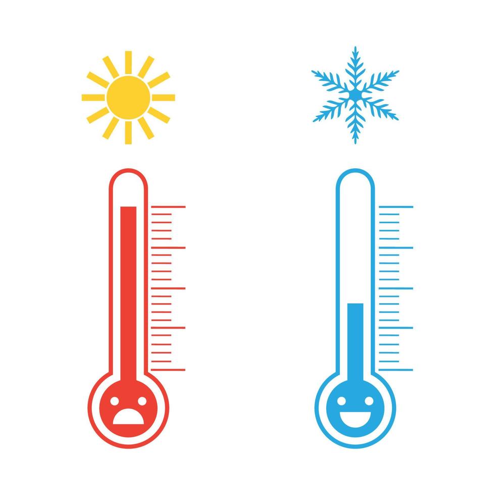 Thermometers of heat and cold temperature with different emotions vector