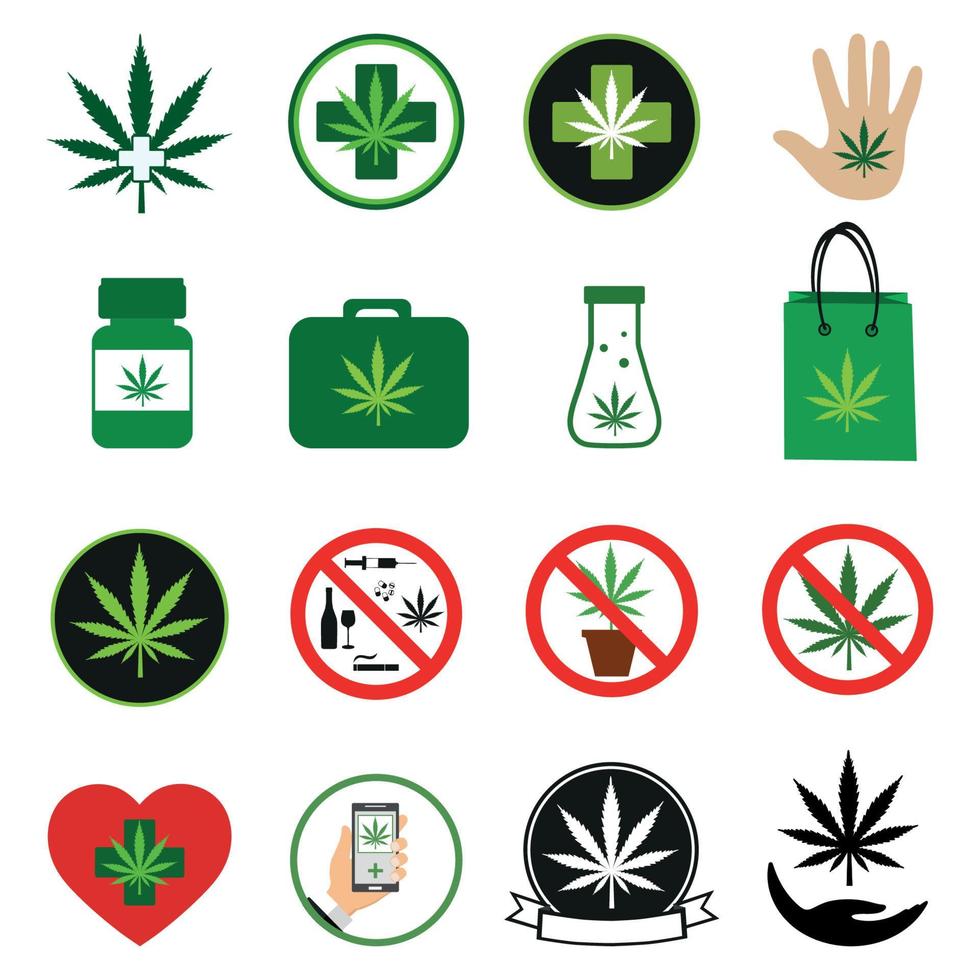 conjunto de etiquetas de productos de marihuana y gráficos de logotipos. vector