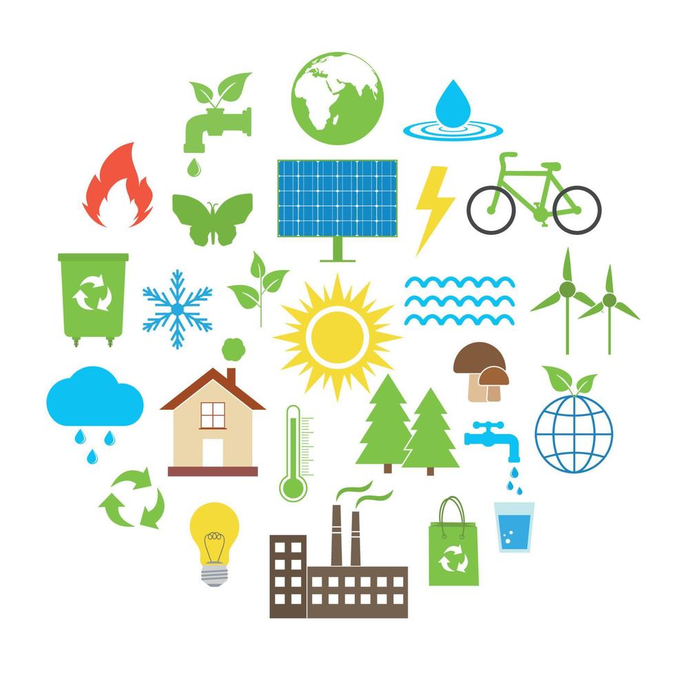 Ecology set of eco technology, renewable energy vector