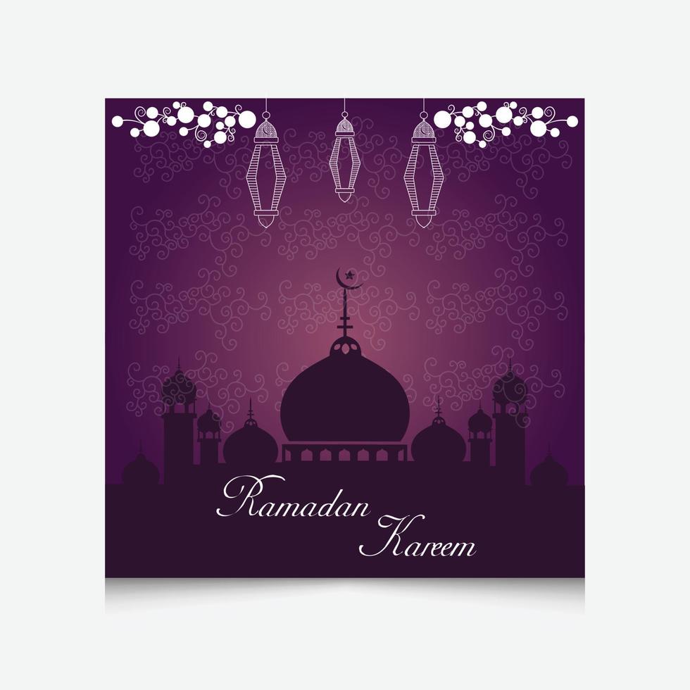 ramadan kareem plantilla de publicación en redes sociales con mezquita de adorno y fondo de linterna. vector