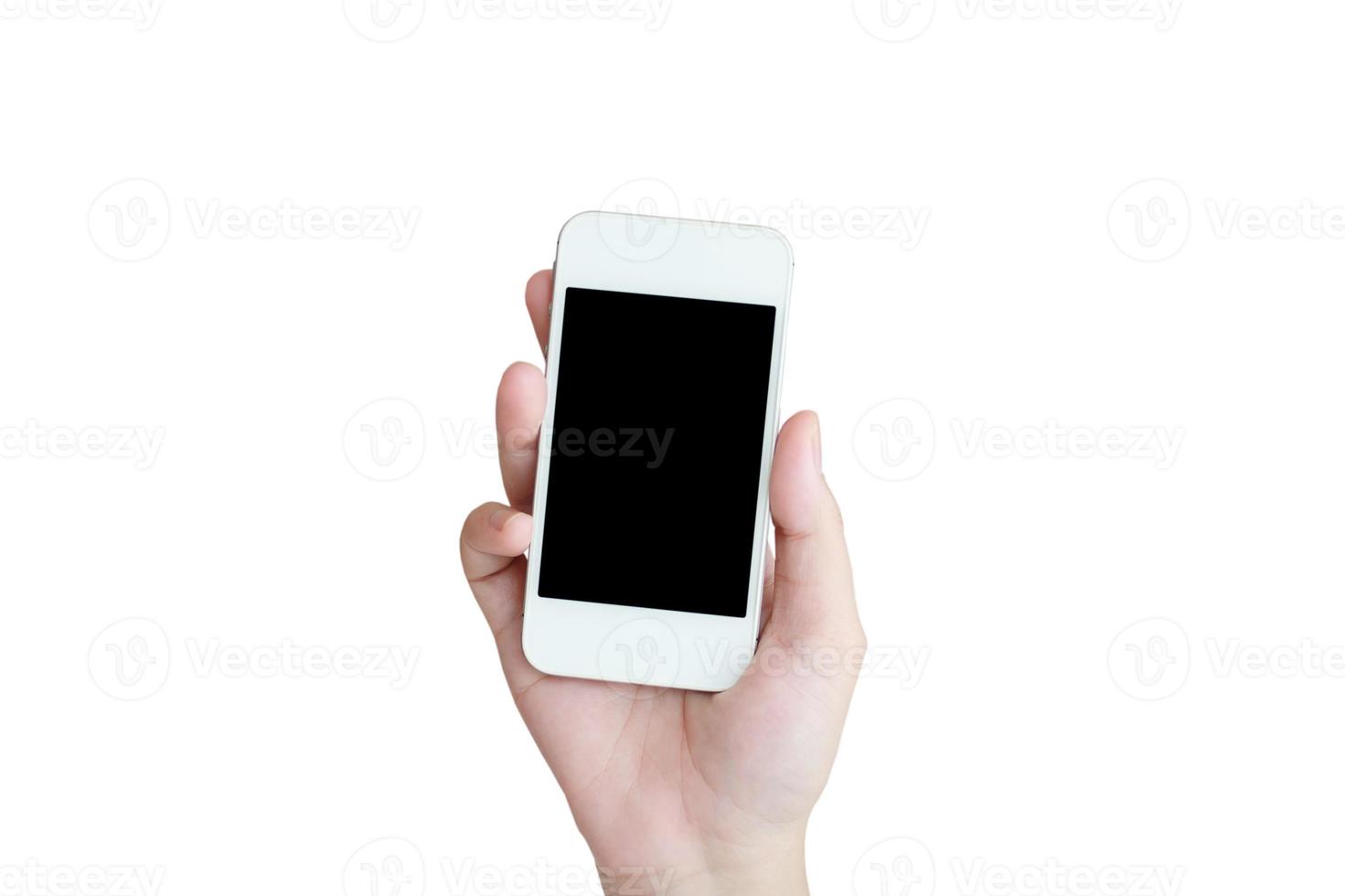 isolated woman hand holding the phone tablet touch computer gadget photo