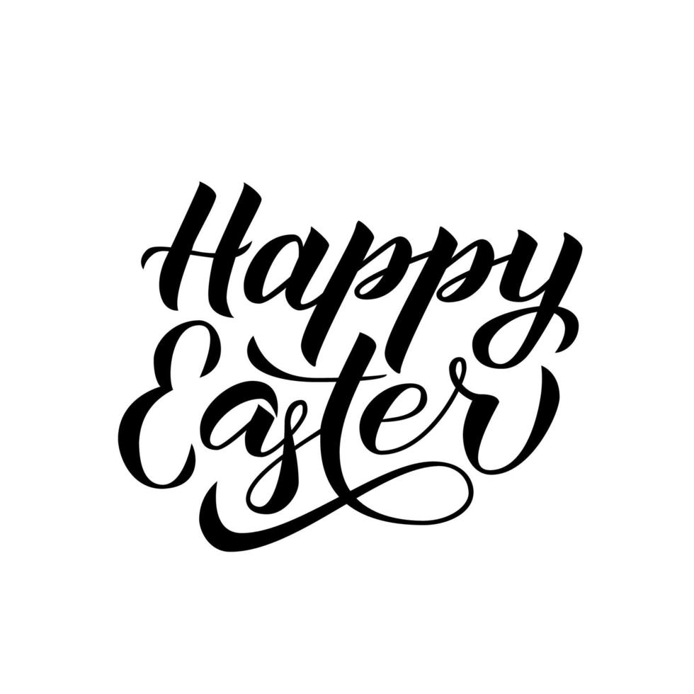 Happy Easter calligraphy hand lettering isolated on white. Easter celebration typography poster. Spring holidays vector illustration. Easy to edit template for party invitation, greeting card, banner.