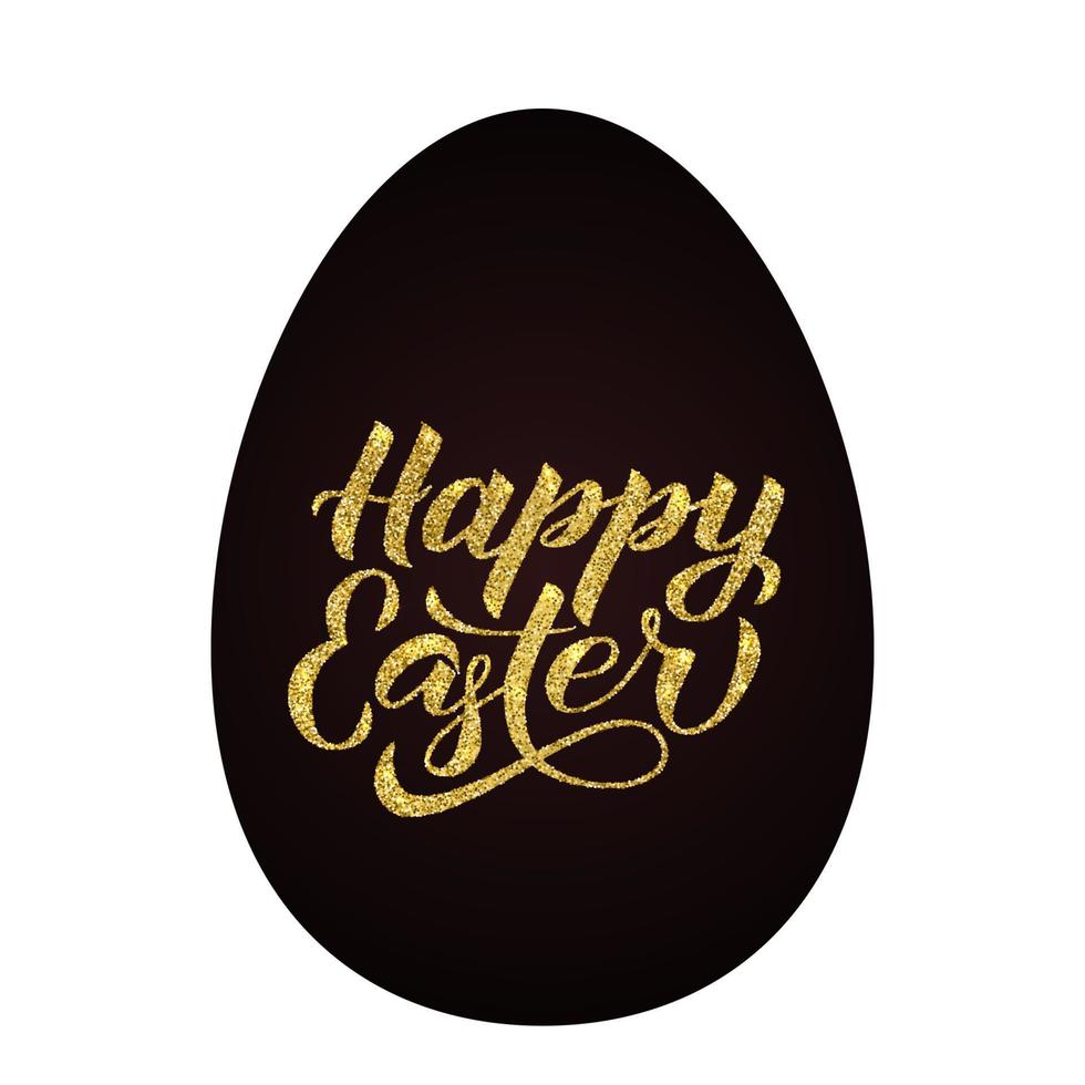 Gold glitter lettering Happy Easter on black egg. Easter celebration typography poster. Easy to edit template for party invitation, greeting card, banner. Spring holidays vector illustration.