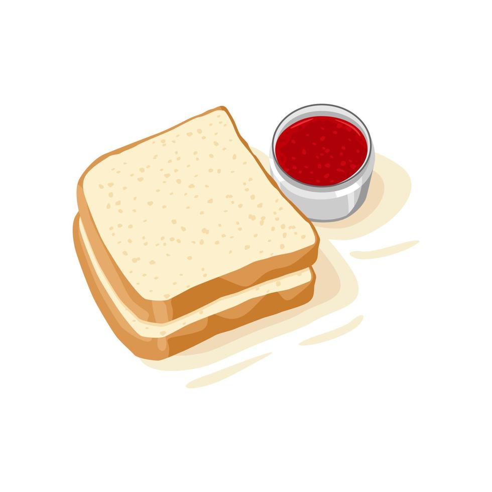 Bread, bakery icon, sliced fresh wheat bread with fruit jam isolated on white background vector
