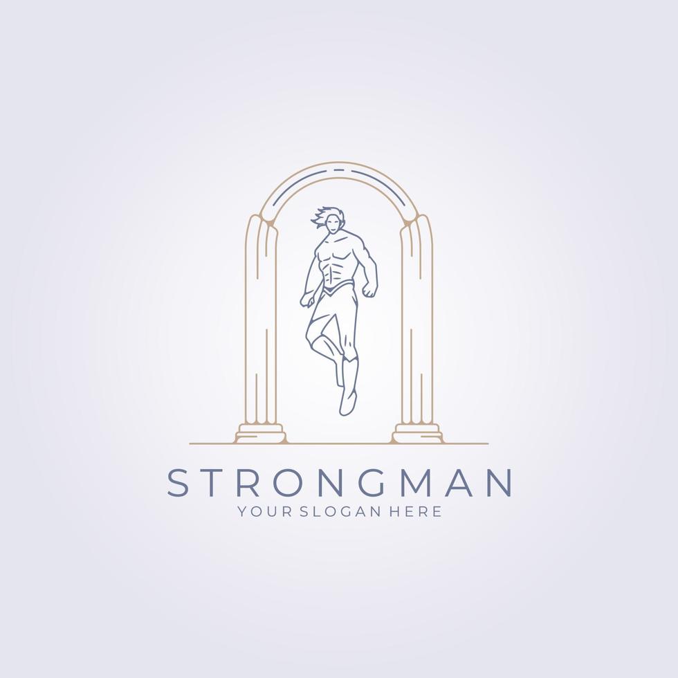 strong man super hero line art outline minimal logo vector illustration design