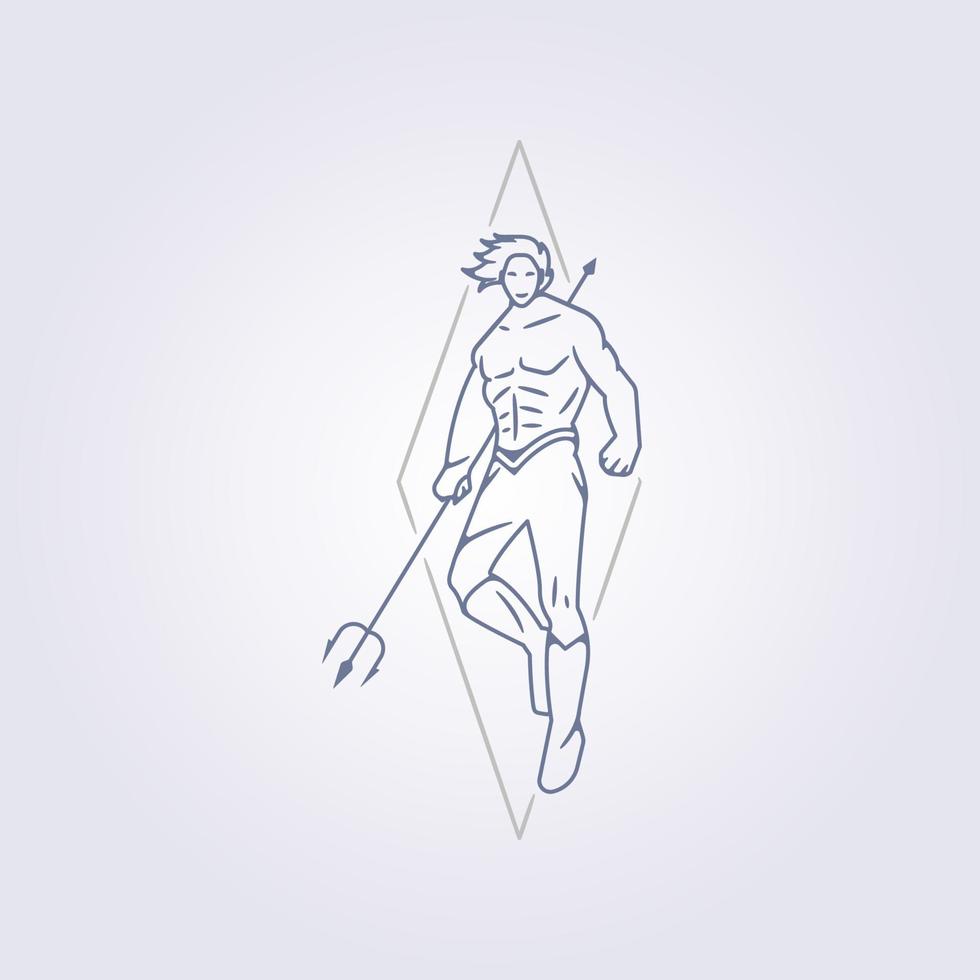 line poseidon god icon vector illustration logo symbol design badge trident logo