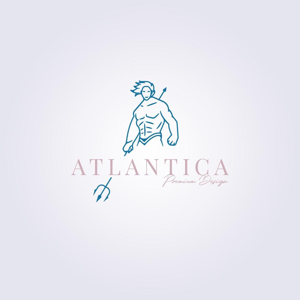 poseidon trident Atlantic minimal logo line art vector illustration design