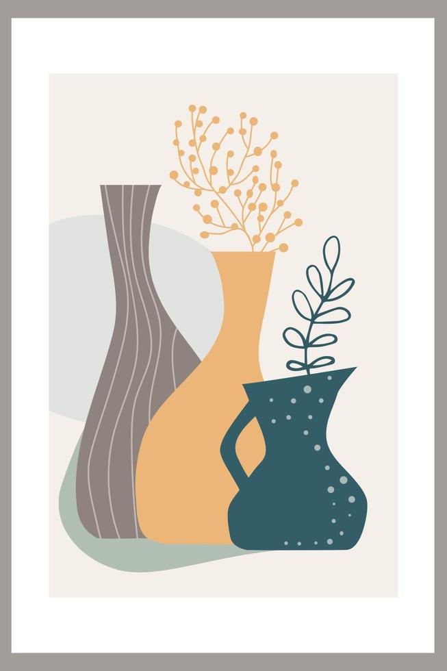 Template with abstract composition of simple shapes. tropical palm leaves in a vase vector