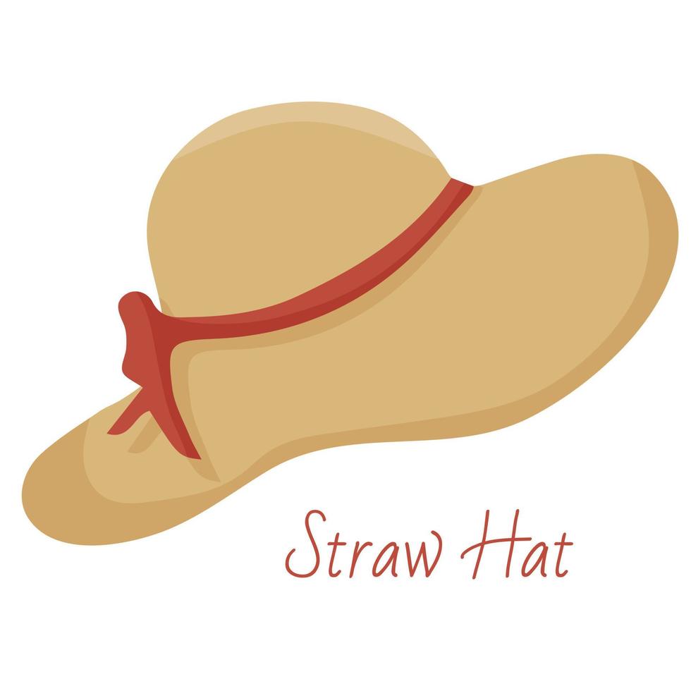 Large straw sun hat. A piece for leisure and travel. Casual style. Fashion accessory for women vector
