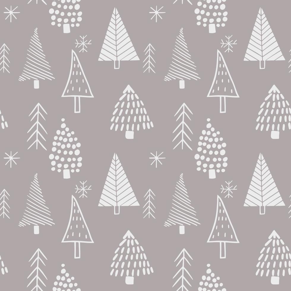 WeSeamless scandinavian style patterns from hand drawn stylized Christmas trees. vector