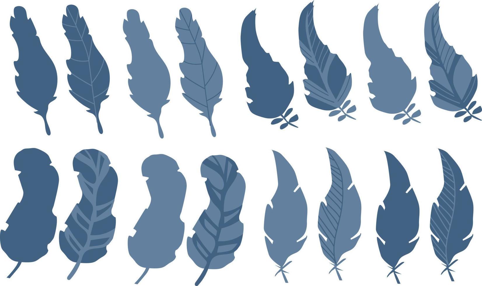 conjunto de plumas formas simples, minimalismo. elementos naturales para el diseño vector